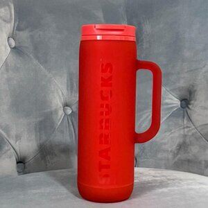 Starbucks Summer 2025 Neon Coral Soft Touch Acrylic Tumbler with Handle, 20 Oz